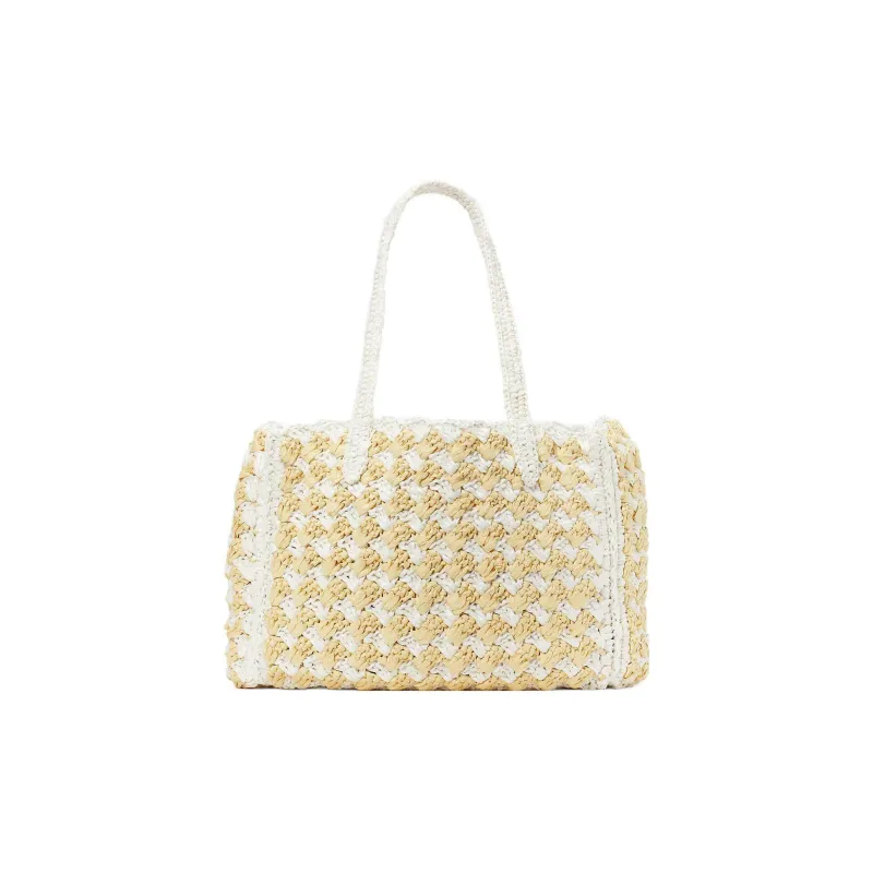 Kate Spade Manhattan Raffia Tote Bag Shopping Bag Handbag Shoulder Bags Medium Size Women's Cream White-2