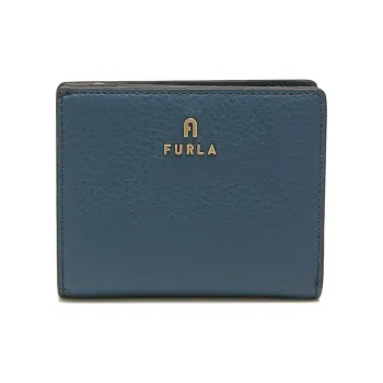 Furla Grained Leather Cropped Card Holder Wallet Mini Women's Blue