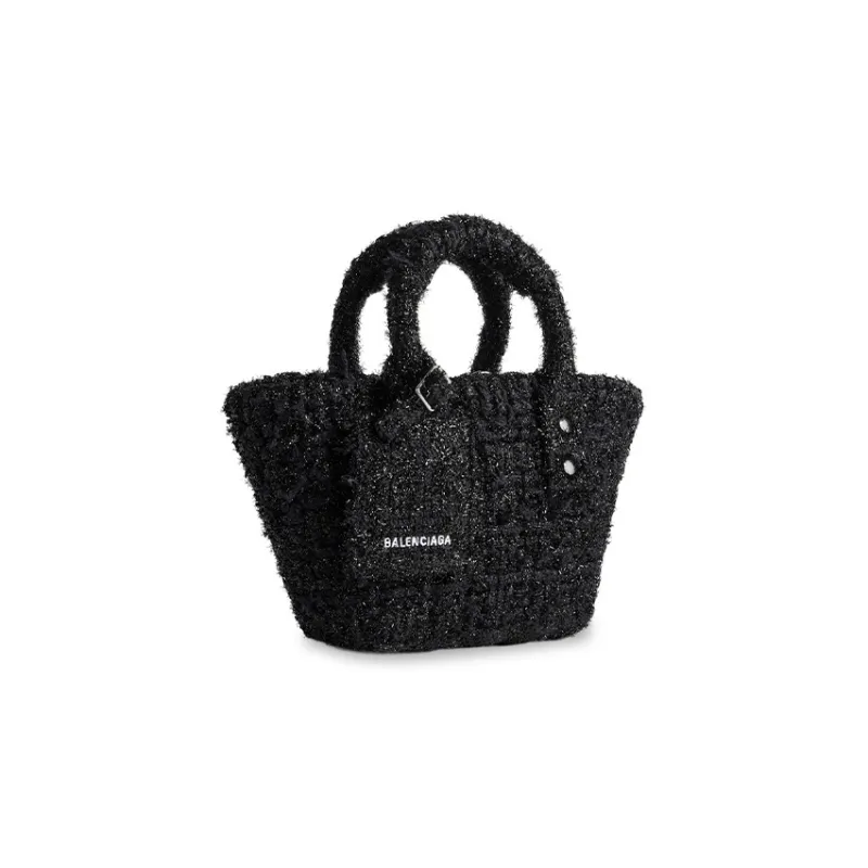 Balenciaga BISTRO Bright Tweed Basket Bag, Shoulder Bag, Crossbody Bag, Handbag Extra Small Women's Black-2