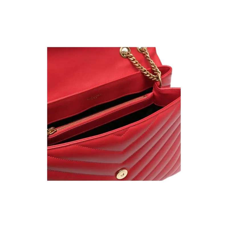 SAINT LAURENT LOULOU Calfskin Portable Crossbody Bag Shoulder Bag Women's Red-4