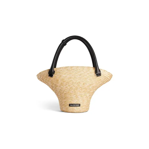 Balenciaga Straw Handbag Medium Size Women's Natural