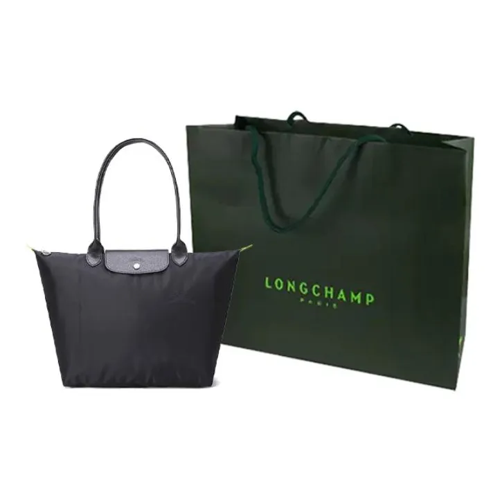 LONGCHAMP Le Pliage Green Recycled Canvas Dumpling Bag Handbag Shoulder Bag Unisex Black-12