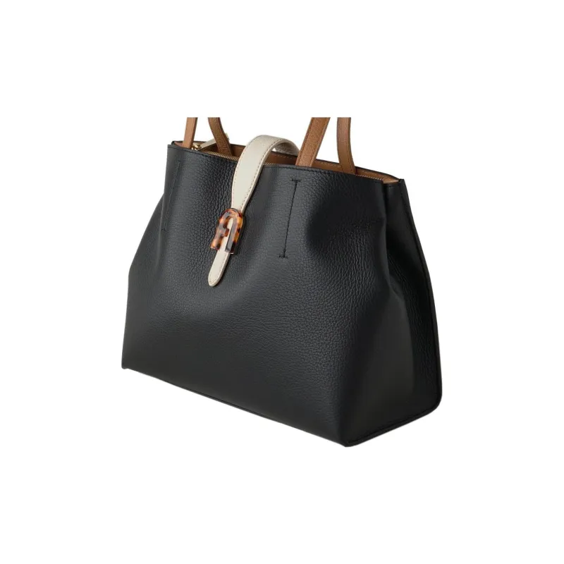 Furla Sofia Collection Grained Leather Tote Bag Shopping Bag One Shoulder Handbag Large Size Women's Black-1