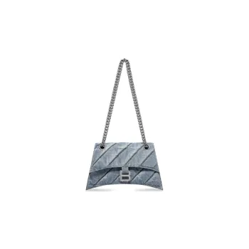 Balenciaga CRUSH Washed Denim Handbag, Shoulder Bag Women's Blue