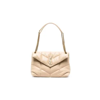 SAINT LAURENT LOULOU Lambskin Puffer Cloud Bag Pillow Bag Chain Shoulder Bag Crossbody Bag Women's Beige