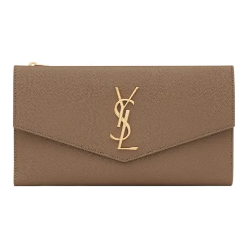 SAINT LAURENT UPTOWN Cow Leather Clutches Wallets Large Size Women's Brown