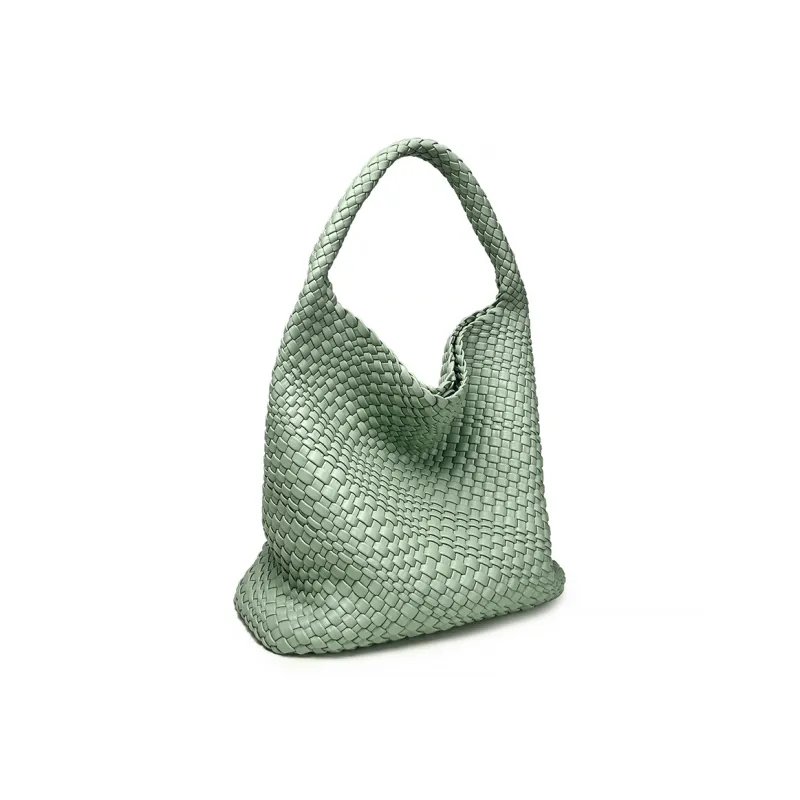 AJ AOIRJ PU Woven Bag Tote Shopping Bag Shoulder Bag Handbag Large Size Women's Mint Green/Ecru/Light Blue-2