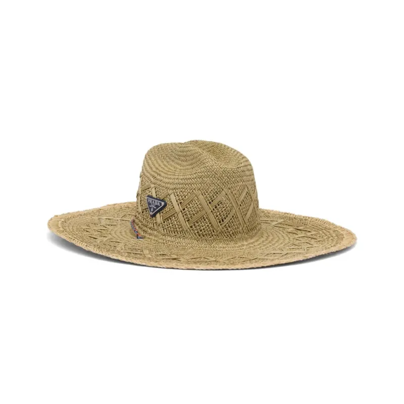 PRADA Triangle logo Woven Straw Hat-0