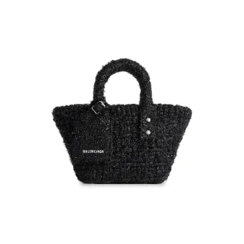 Balenciaga BISTRO Bright Tweed Basket Bag, Shoulder Bag, Crossbody Bag, Handbag Extra Small Women's Black