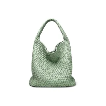 AJ AOIRJ PU Woven Bag Tote Shopping Bag Shoulder Bag Handbag Large Size Women's Mint Green/Ecru/Light Blue