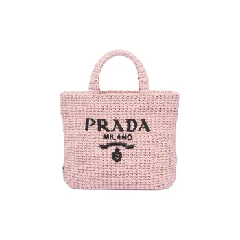 PRADA Straw And Wicker Handbag Small Size Women's Snow Pink