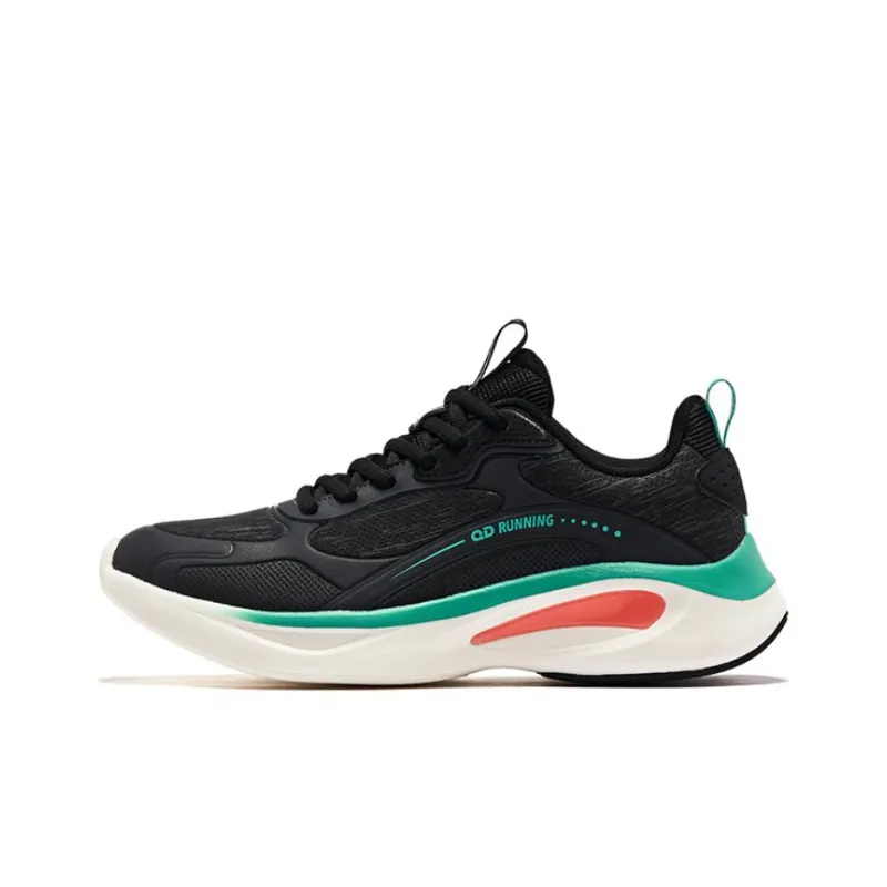 QIAODAN Cushioning Anti Slip And Wear Resistant Low Top Running Shoes Men's Black Green-0