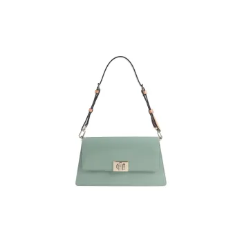 Furla Shiny Leather Handbag, Shoulder Bag Medium Size Women's Olive Green