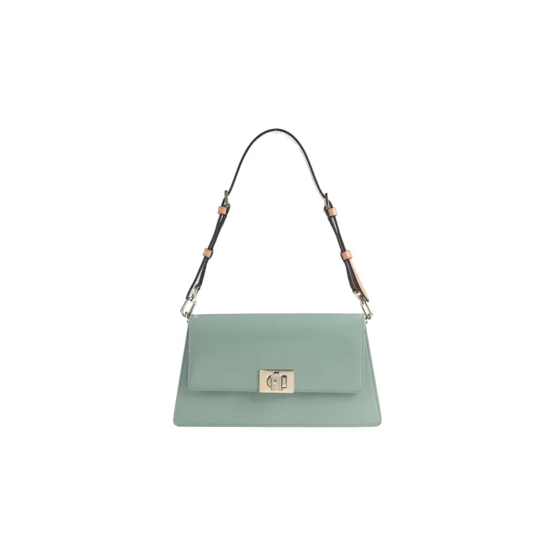 Furla Shiny Leather Handbag, Shoulder Bag Medium Size Women's Olive Green-0