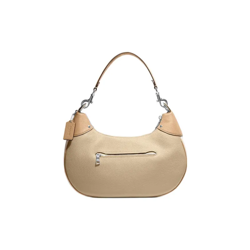 COACH Hobo Pebbled Leather Shoulder Bag, Crescent Bag, Handbag, Shoulder Bag Women's Khaki-2