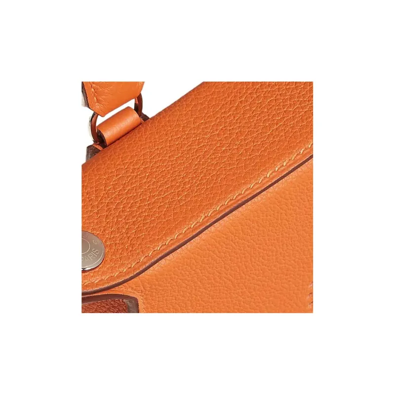 HERMES Videpoches Cow Leather With Canvas Videpoches Bag, Fanny Pack, Shoulder Bag, Crossbody Bag Men's Orange White-4