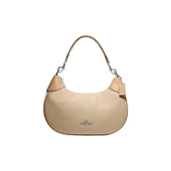 COACH Hobo Pebbled Leather Shoulder Bag, Crescent Bag, Handbag, Shoulder Bag Women's Khaki