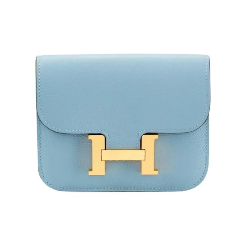 HERMES Constance Slim Evercolor Calfskin Wallet, Card Holder, Fanny Pack Women's J7 Bleu Lin Linen Blue-0
