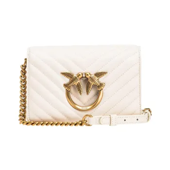 PINKO Click Series Cow Leather Crossbody Bag, Shoulder Bag Women's White