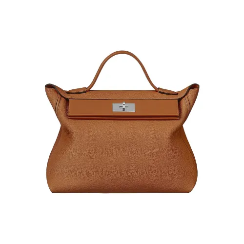 HERMES 24/24 Aurillon Maurice Leather Patchwork Barenia Calfskin Handbag Women's Brown