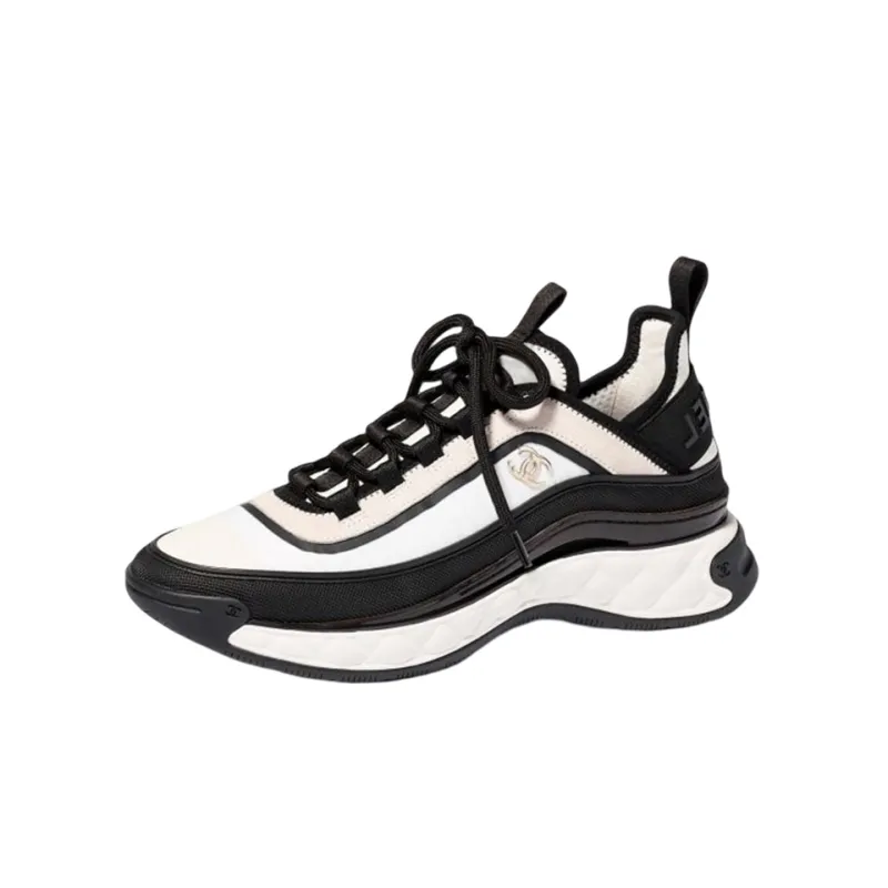 CHANEL Slip Resistant Low Top Sports Casual Shoes Men's Black White-0