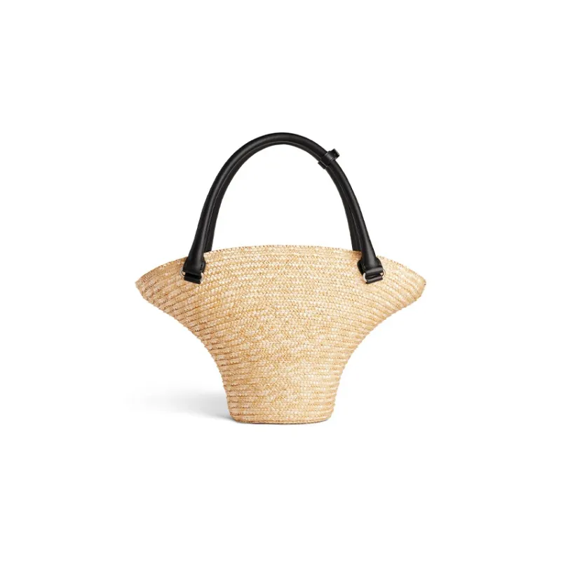 Balenciaga Straw Handbag Medium Size Women's Natural-3