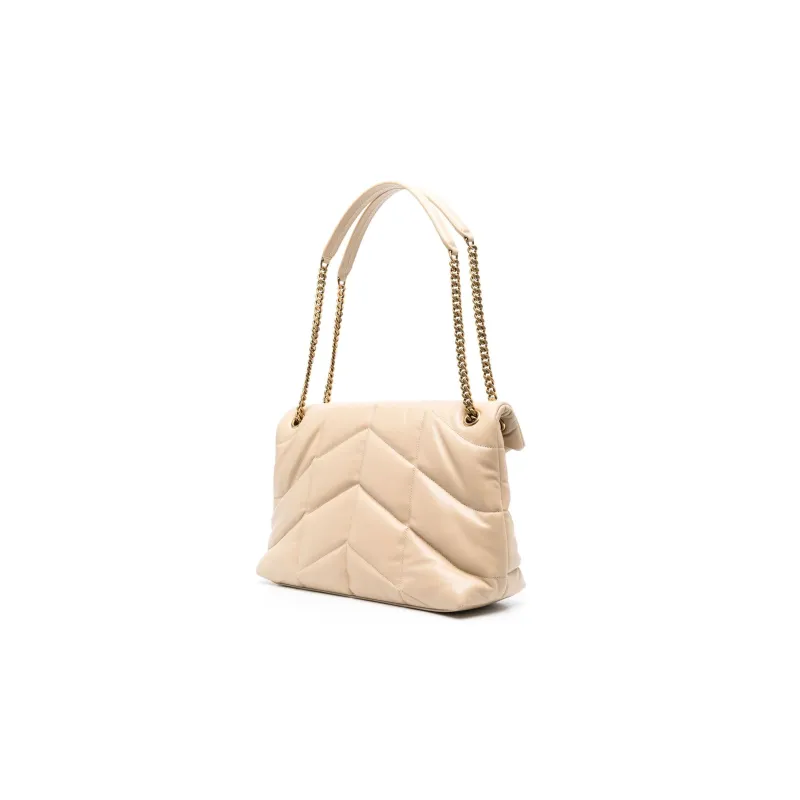 SAINT LAURENT LOULOU Lambskin Puffer Cloud Bag Pillow Bag Chain Shoulder Bag Crossbody Bag Women's Beige-1