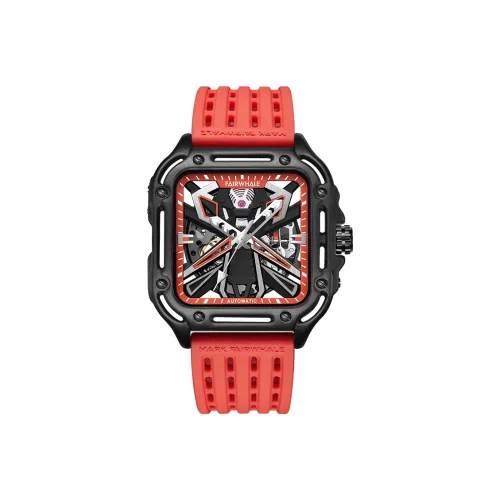 FAIRWHALE Automatic Mechanical Movement Silicone Strap Watch Unisex Red Watch Dial