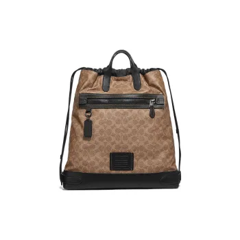 COACH Academy Nylon With Canvas And Leather Backpack Large Size Men's Khaki & Black