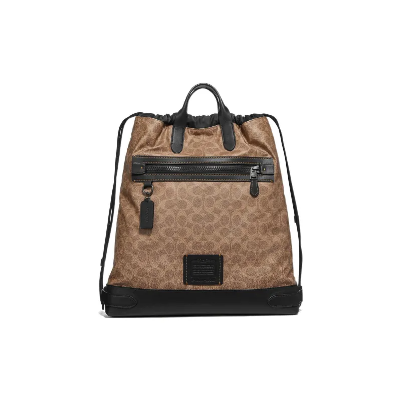 COACH Academy Nylon With Canvas And Leather Backpack Large Size Men's Khaki & Black-0