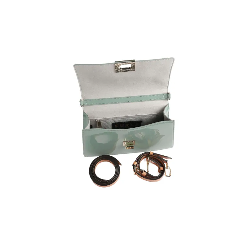 Furla Shiny Leather Handbag, Shoulder Bag Medium Size Women's Olive Green-2