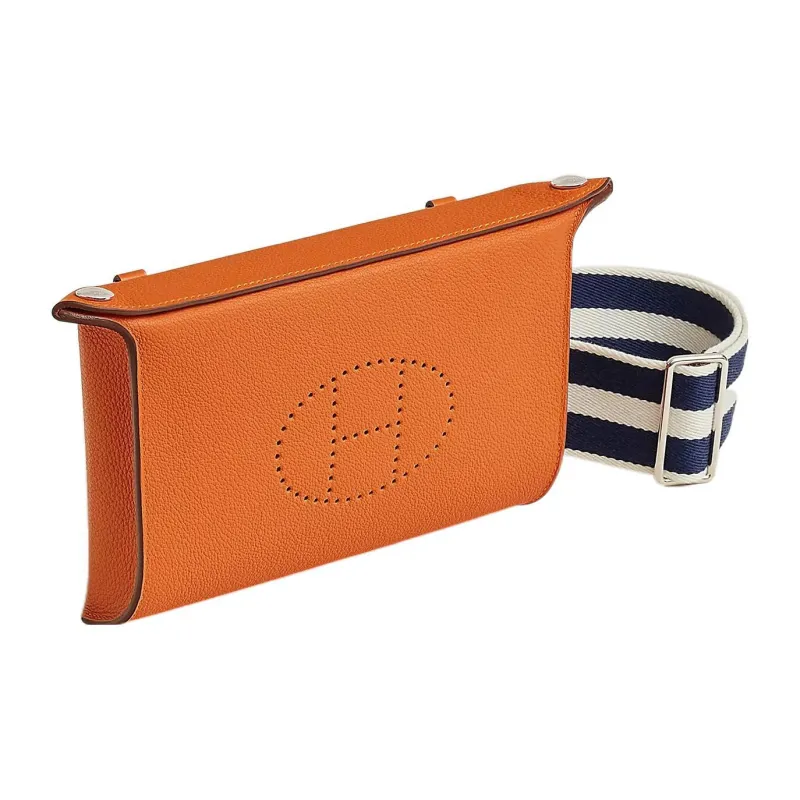 HERMES Videpoches Cow Leather With Canvas Videpoches Bag, Fanny Pack, Shoulder Bag, Crossbody Bag Men's Orange White-1