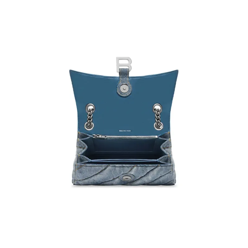 Balenciaga CRUSH Washed Denim Handbag, Shoulder Bag Women's Blue-4