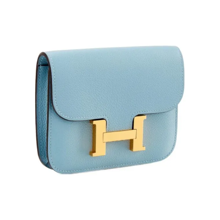HERMES Constance Slim Evercolor Calfskin Wallet, Card Holder, Fanny Pack Women's J7 Bleu Lin Linen Blue-1