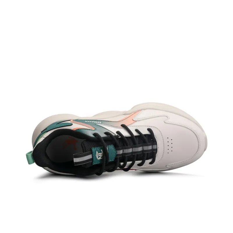 QIAODAN Slip Resistant Breathable Lightweight Low Top Casual Running Shoes Men's White Green-3
