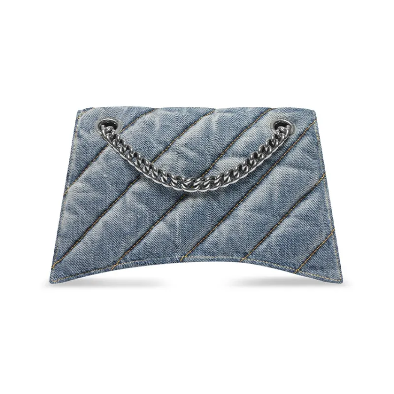 Balenciaga CRUSH Washed Denim Handbag, Shoulder Bag Women's Blue-3