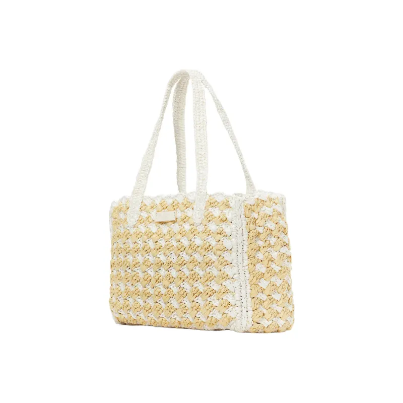 Kate Spade Manhattan Raffia Tote Bag Shopping Bag Handbag Shoulder Bags Medium Size Women's Cream White-1