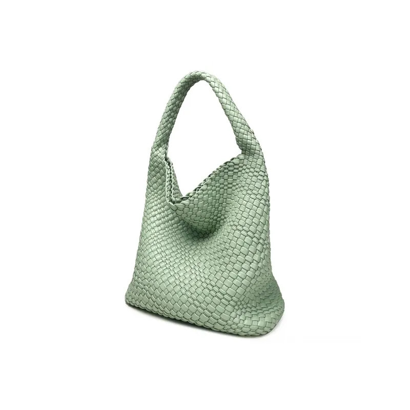 AJ AOIRJ PU Woven Bag Tote Shopping Bag Shoulder Bag Handbag Large Size Women's Mint Green/Ecru/Light Blue-1
