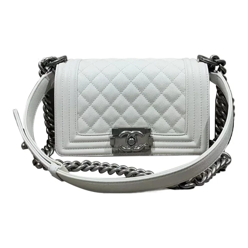 CHANEL Leboy Grain Embossed Cow Leather Flap Bag, Crossbody Bag, Shoulder Bag Trumpets Women's White-1