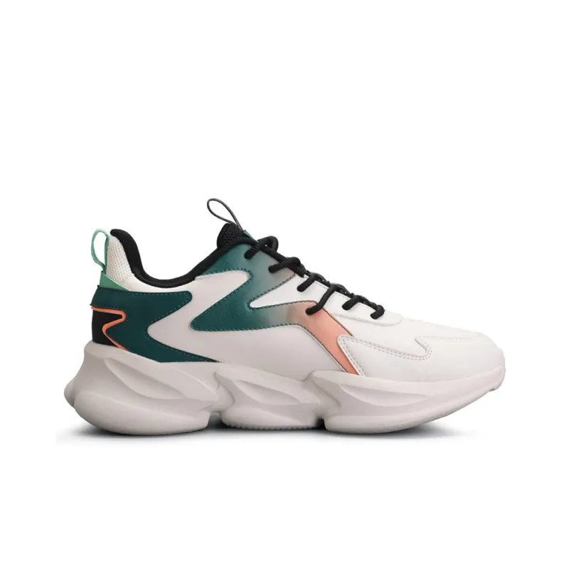 QIAODAN Slip Resistant Breathable Lightweight Low Top Casual Running Shoes Men's White Green-1