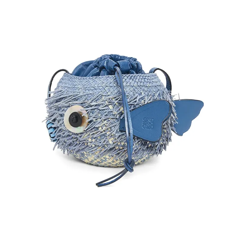 LOEWE Anagram Iraq Palm Cow Leather Patchwork With Sheepskin Crossbody Bag Shoulder Bag Women's Denim Blue-1