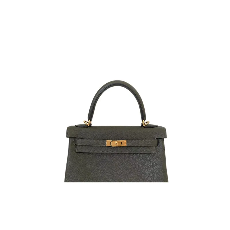 HERMES Kelly Togo Calfskin Kelly Bag Handbags Women's C6 Vert De Gris Gray Green-3