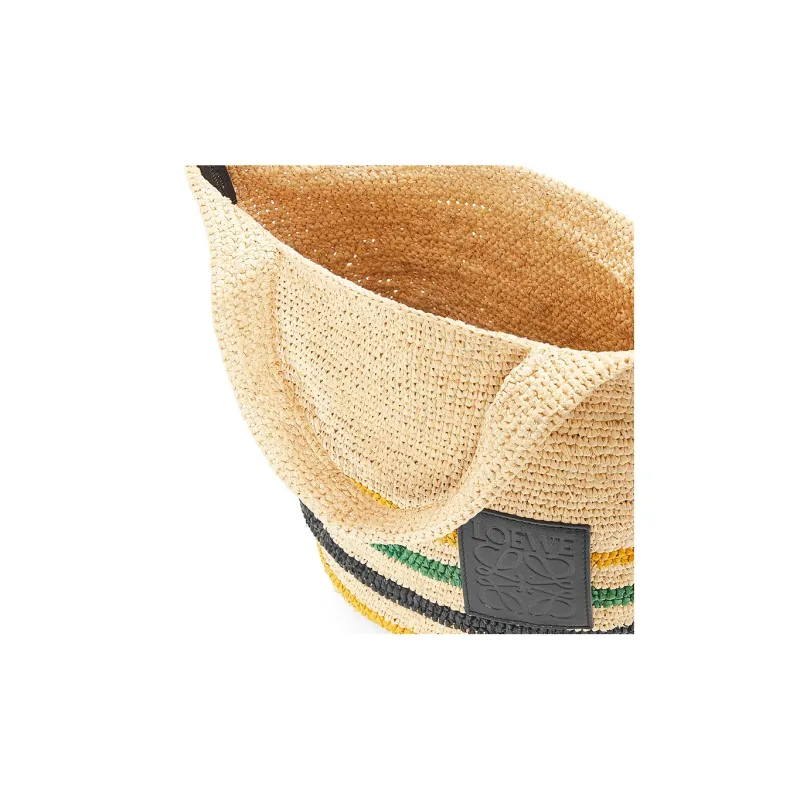 LOEWE Slit Raffia Fiber Cow Leather Patchwork Handbag Shoulder Bag Crossbody Bag Mini Women's Black/Natural-3