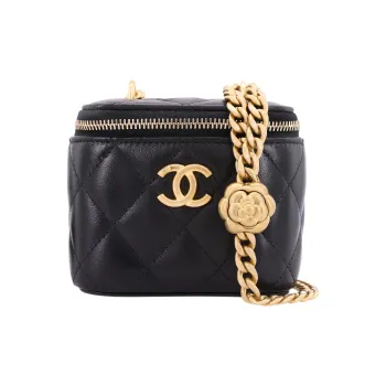 CHANEL Sheepskin Square Box Shoulder Bag Crossbody Bag With Mirror Small Size Women's Black