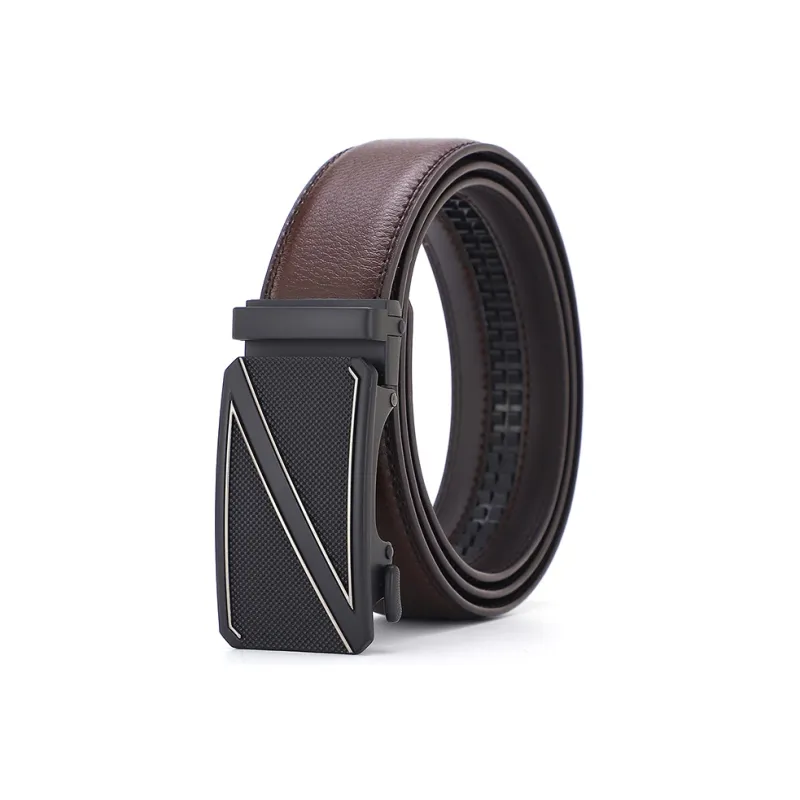 KENMO Cow Split Leather Minimalist Style Letter Z Automatic Buckle Width 3.5cm Present Box Included Leather Belts Men's-4