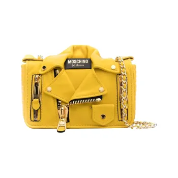 MOSCHINO Lambskin Shoulder Bag Crossbody Bag Small Size Women's Yellow