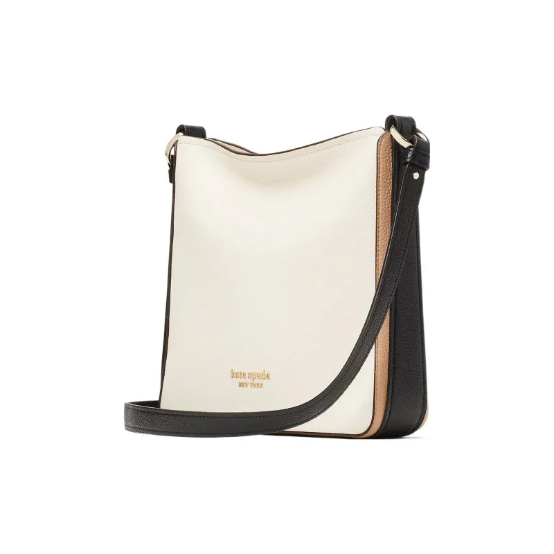 Kate Spade Hudson Litchi Grain Leather Messenger Bag Shoulder Bag Crossbody Bag Small Size Women's Cream White/Black-1