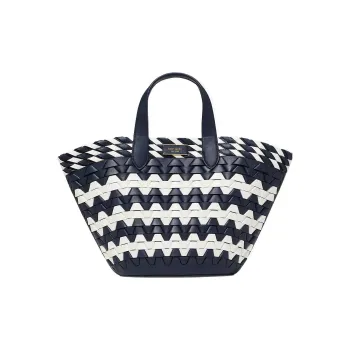 Kate Spade Leather Pu Tote Bag Shopping Bag Handbags Small Size Women's Dark Blue & White
