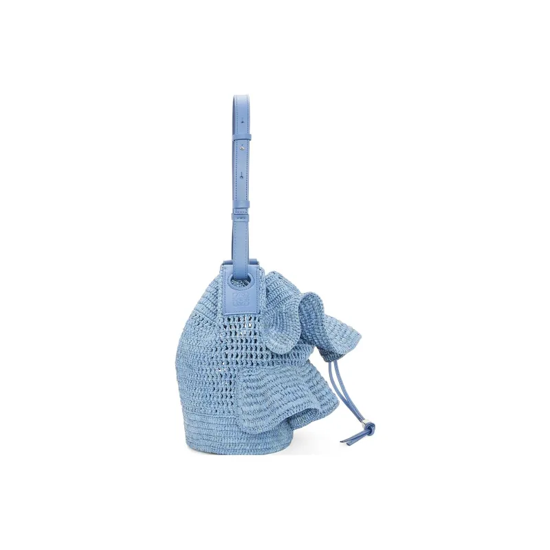 LOEWE Balloon Raffia Fiber With Cow Leather Handbag, Shoulder Bag Women's Denim Blue-2