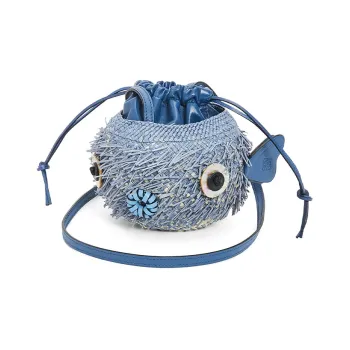 LOEWE Anagram Iraq Palm Cow Leather Patchwork With Sheepskin Crossbody Bag Shoulder Bag Women's Denim Blue